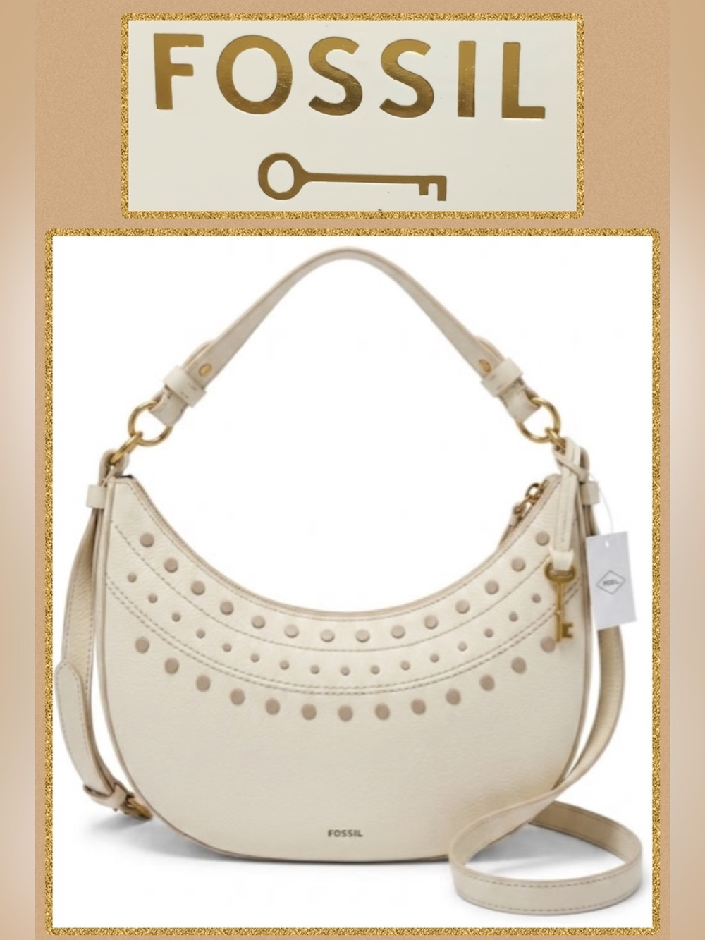 NWT Fossil Shae Leather Crescent Shoulder | Arm | Cross-Body Bag Cream - Picture 3 of 16